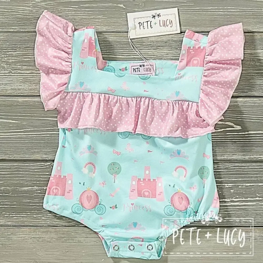 PETE + LUCY Princess Carriage Ruffle Romper Infant Baby 3-6 months